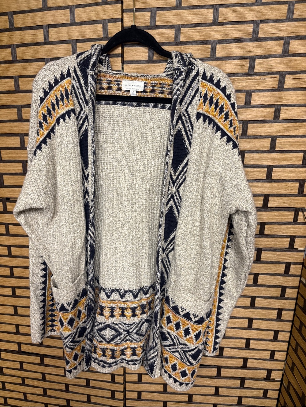 Lucky tan Aztec print hooded cardigan size large